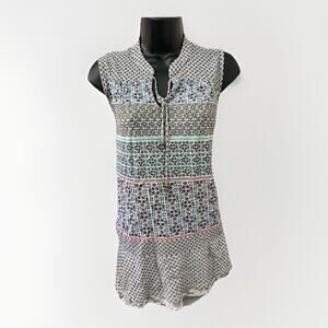 Style & Co Size Large Boho Sleeveless Tiered Printed Tunic Dress with Tassels